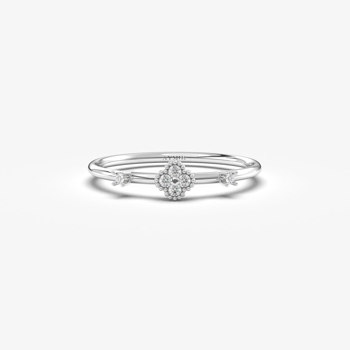 10K white gold flower cluster ring with cubic zirconia, front view