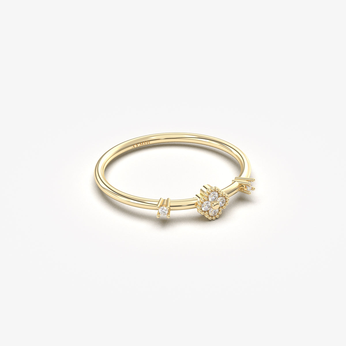 14K yellow gold flower cluster ring with natural diamonds, angled view