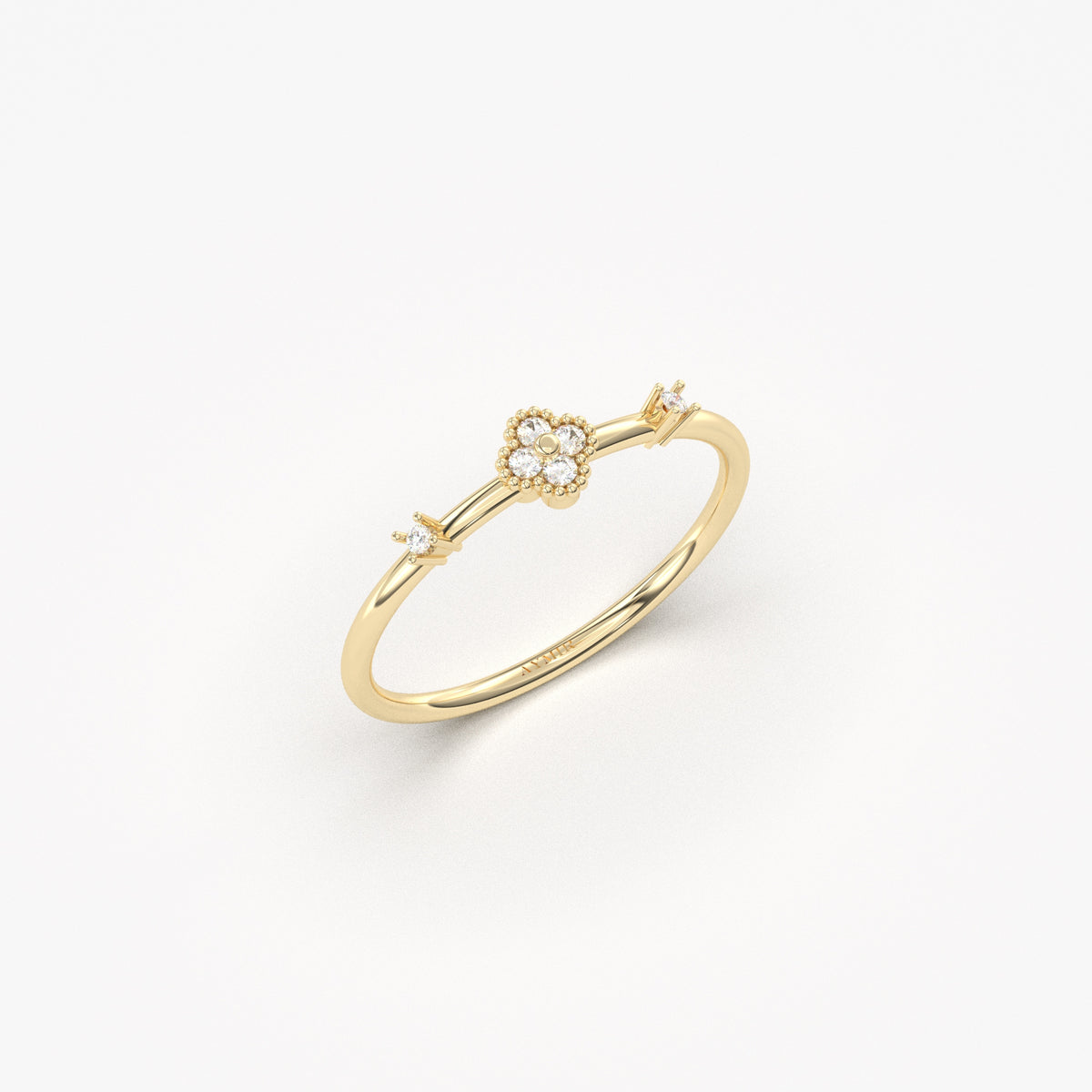 18K yellow gold flower cluster ring with cubic zirconia, side view