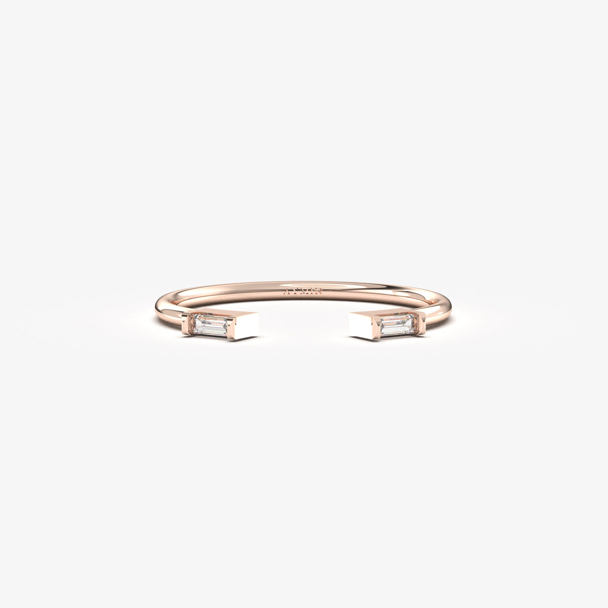 10K rose gold open baguette ring with cubic zirconia, front view