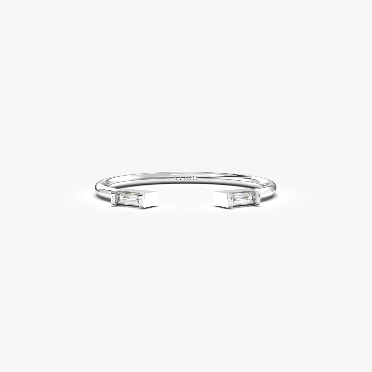 14K white gold open baguette ring with natural diamonds, front view
