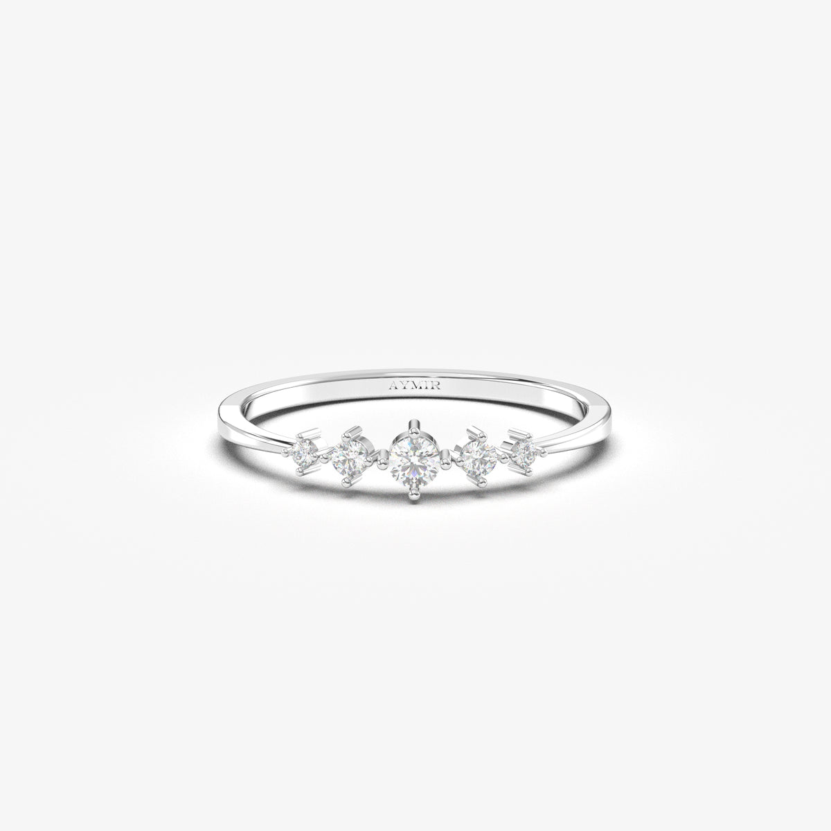14K white gold graduated five stone ring with cubic zirconia, front view