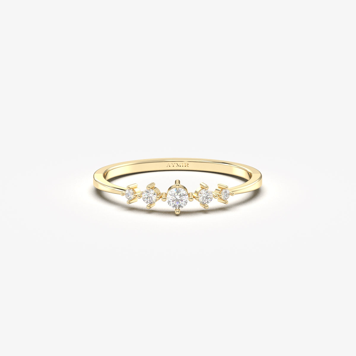 10K yellow gold graduated five stone ring with cubic zirconia, front view