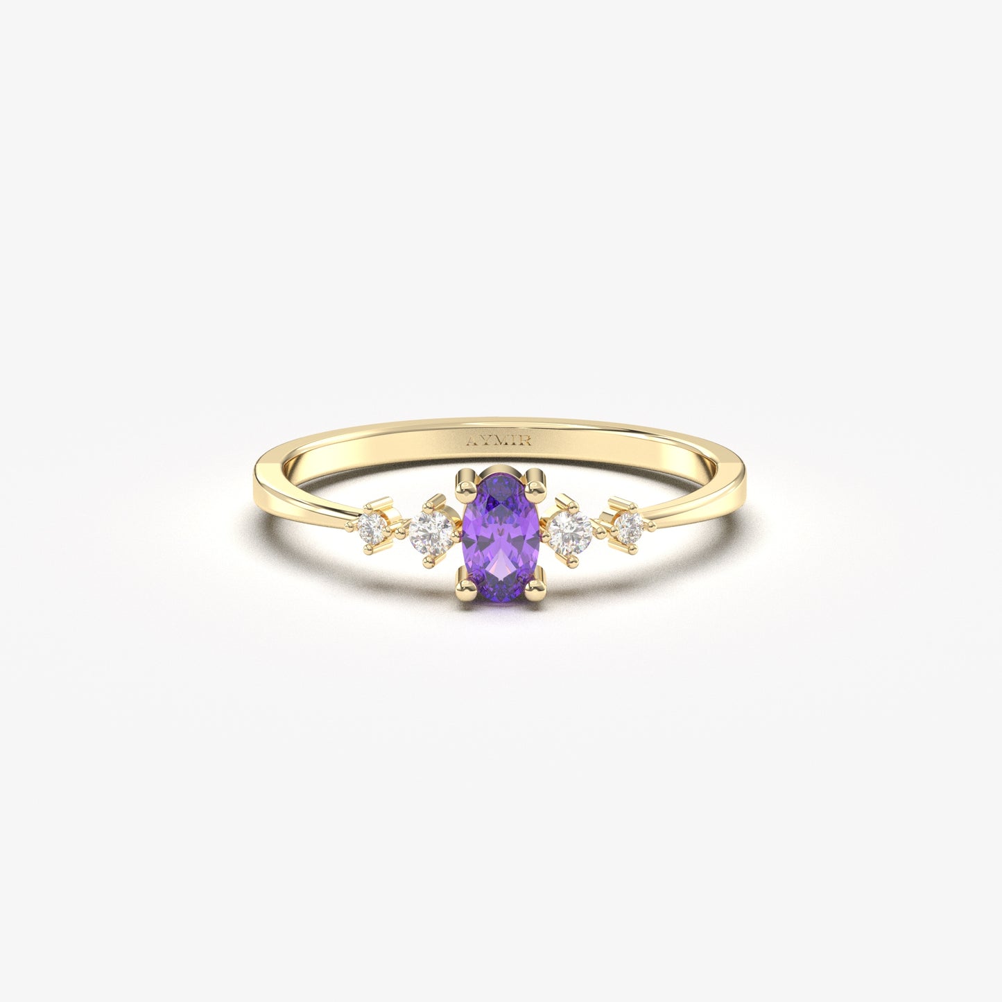 18K Gold Oval Cut Amethyst and Cz Ring - 2S121AME