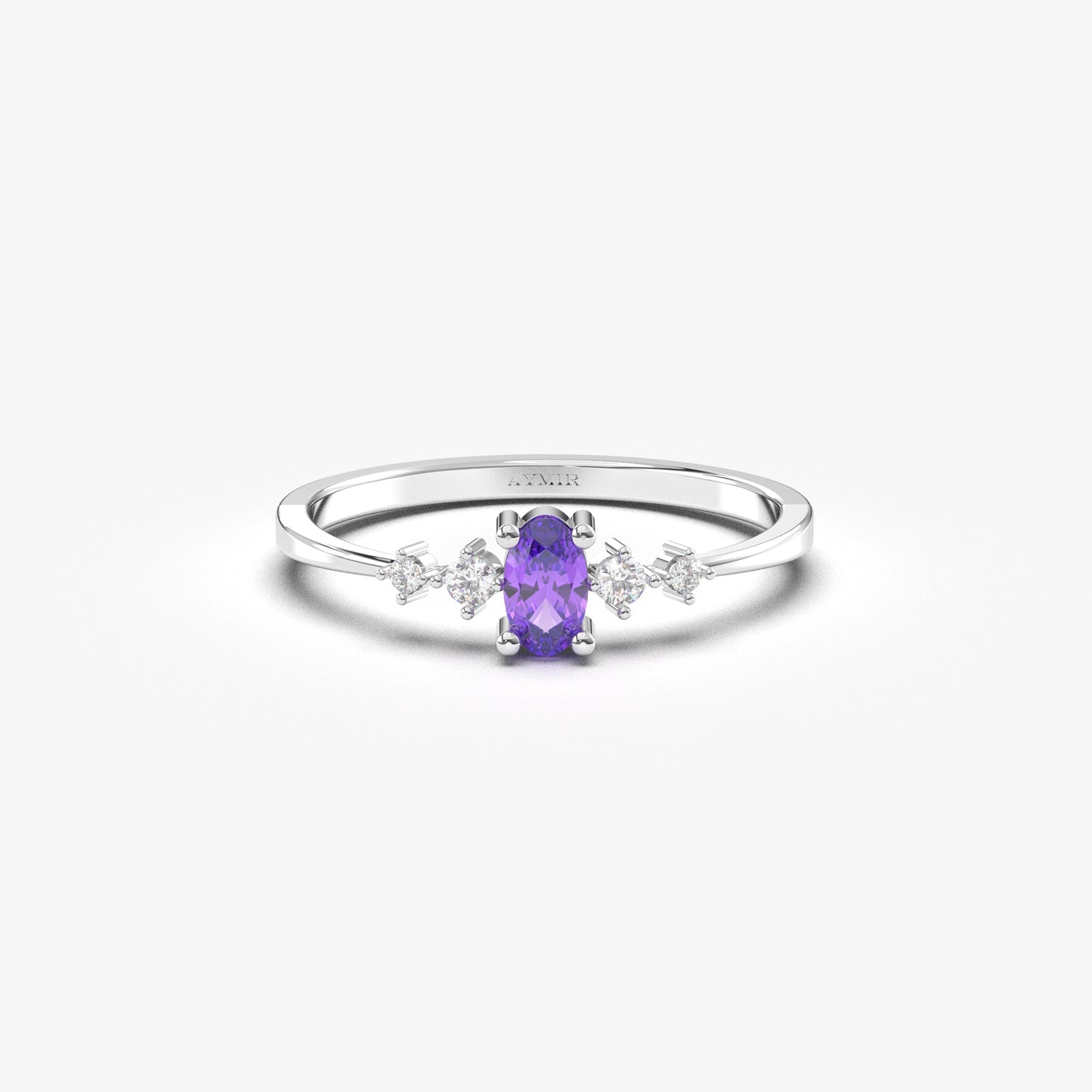 18K Gold Oval Cut Amethyst and Cz Ring - 2S121AME