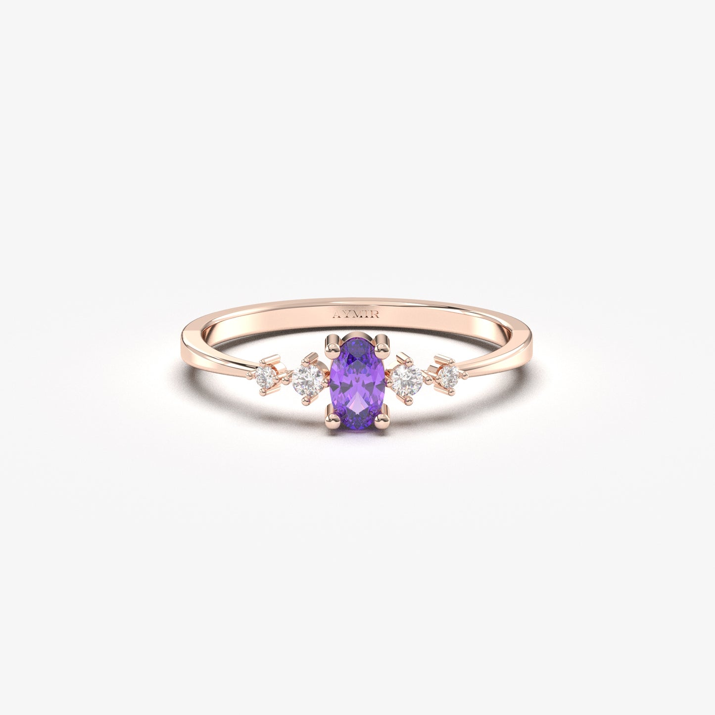 18K Gold Oval Cut Amethyst and Cz Ring - 2S121AME