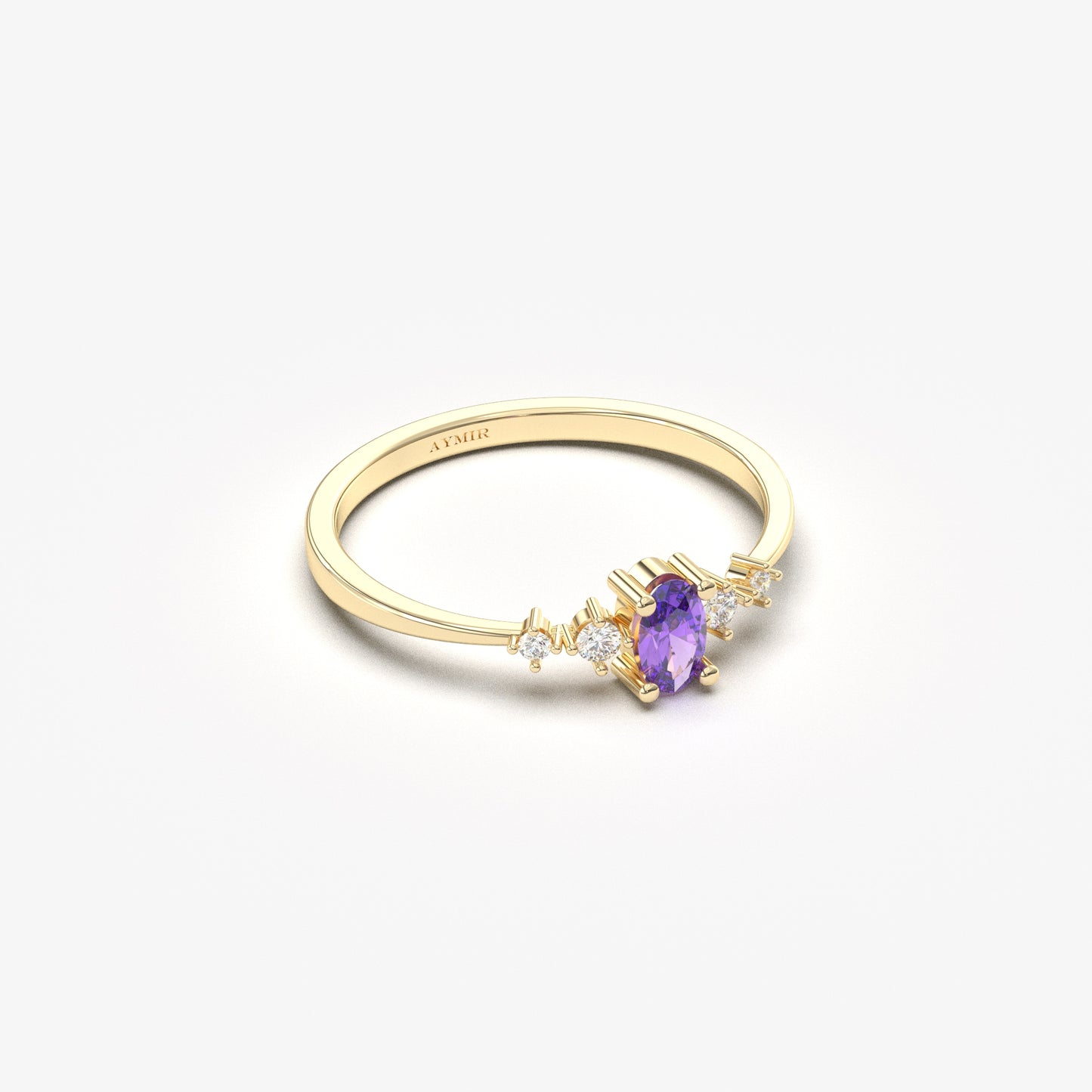 18K Gold Oval Cut Amethyst and Cz Ring - 2S121AME