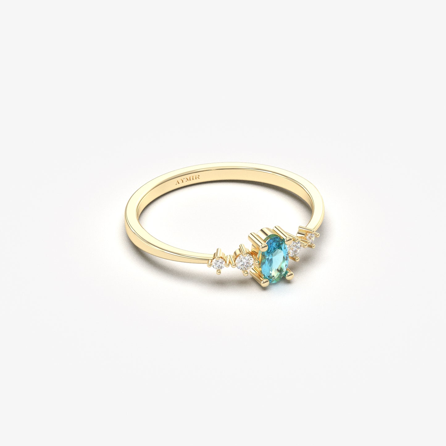 18K Gold Oval Aqua and CZ Ring - 2S121AQUA