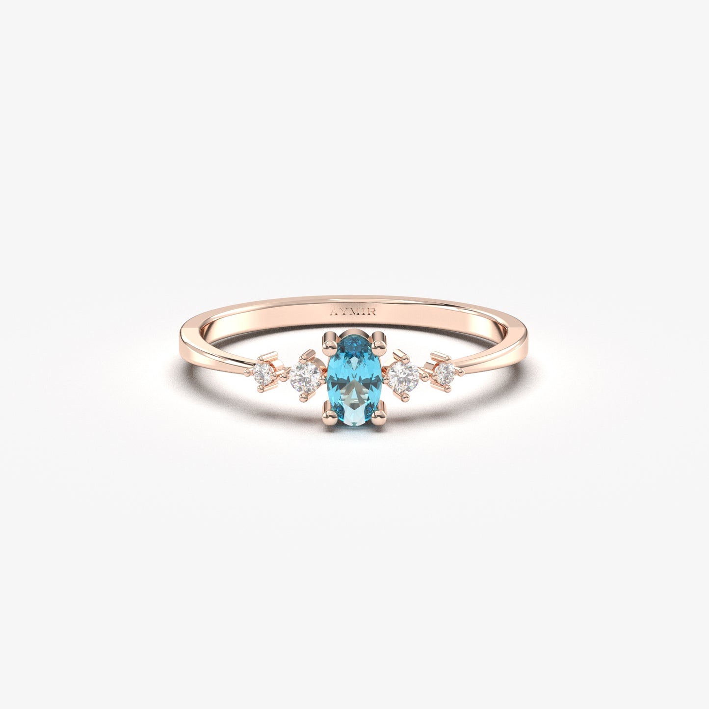 18K Gold Oval Aqua and CZ Ring - 2S121AQUA