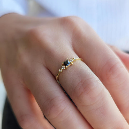 18K Gold Square Black Onyx Ring - 2S122BLK