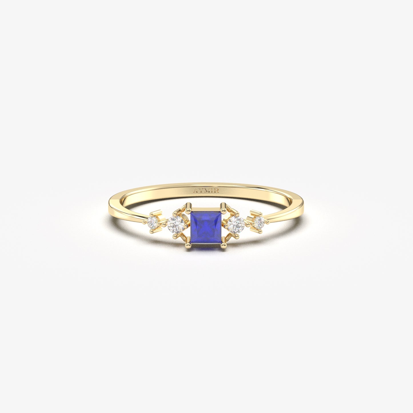 18K Gold Sapphire Princess and Cz Ring - 2S122SAP