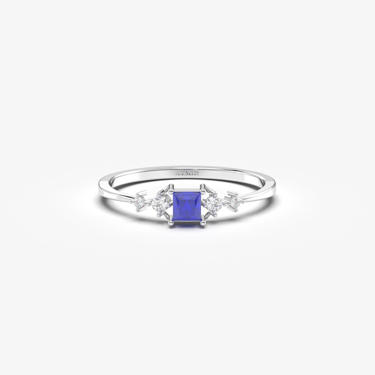 18K Gold Sapphire Princess and Cz Ring - 2S122SAP
