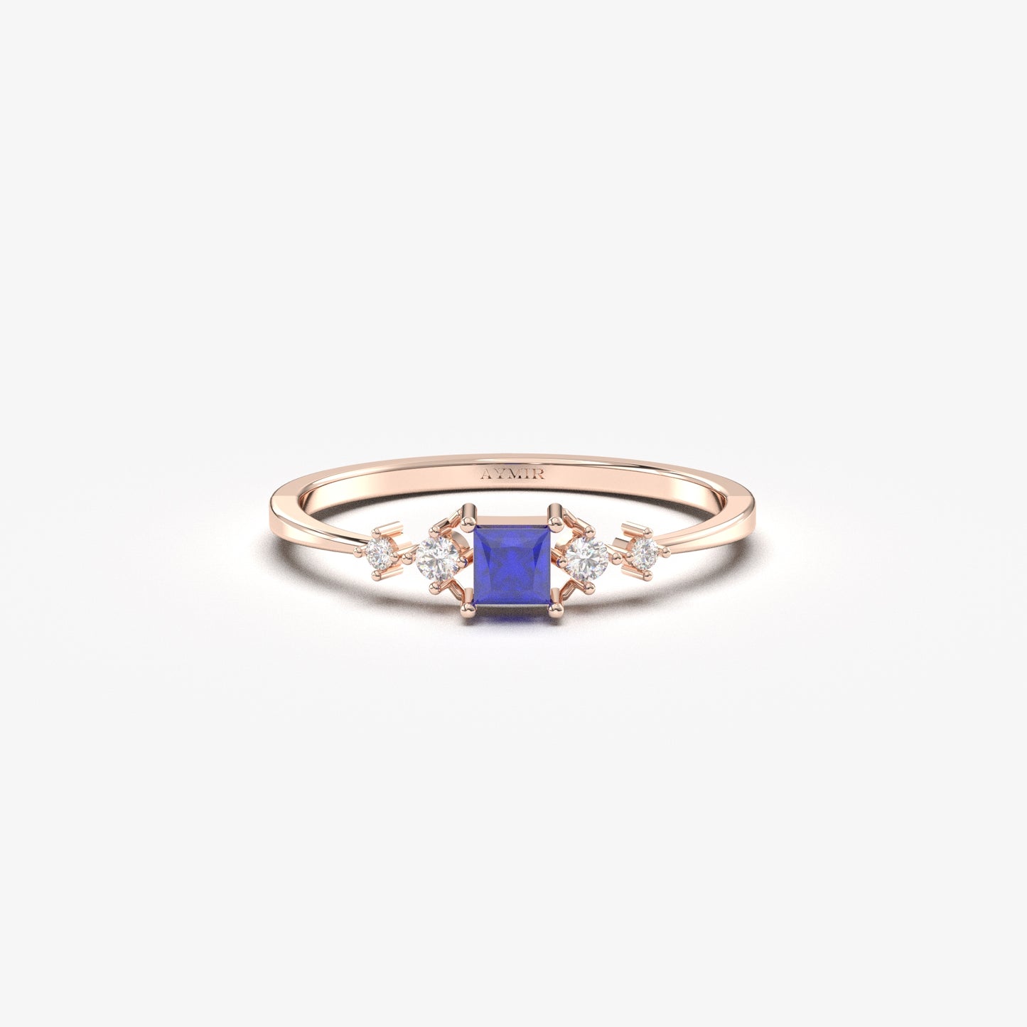 18K Gold Sapphire Princess and Cz Ring - 2S122SAP