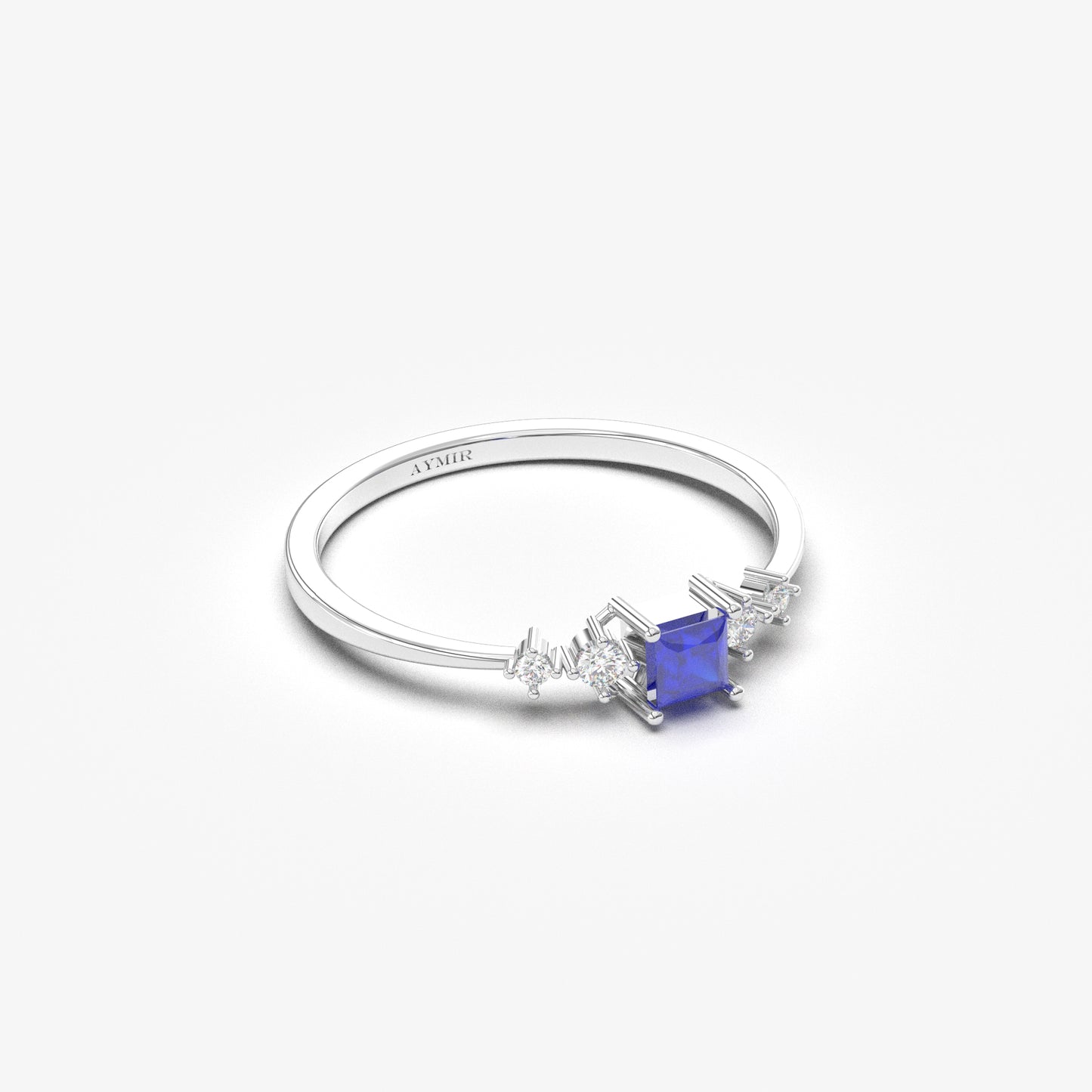 18K Gold Sapphire Princess and Cz Ring - 2S122SAP