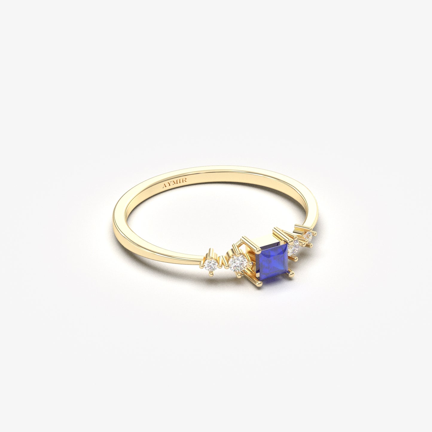 18K Gold Sapphire Princess and Cz Ring - 2S122SAP