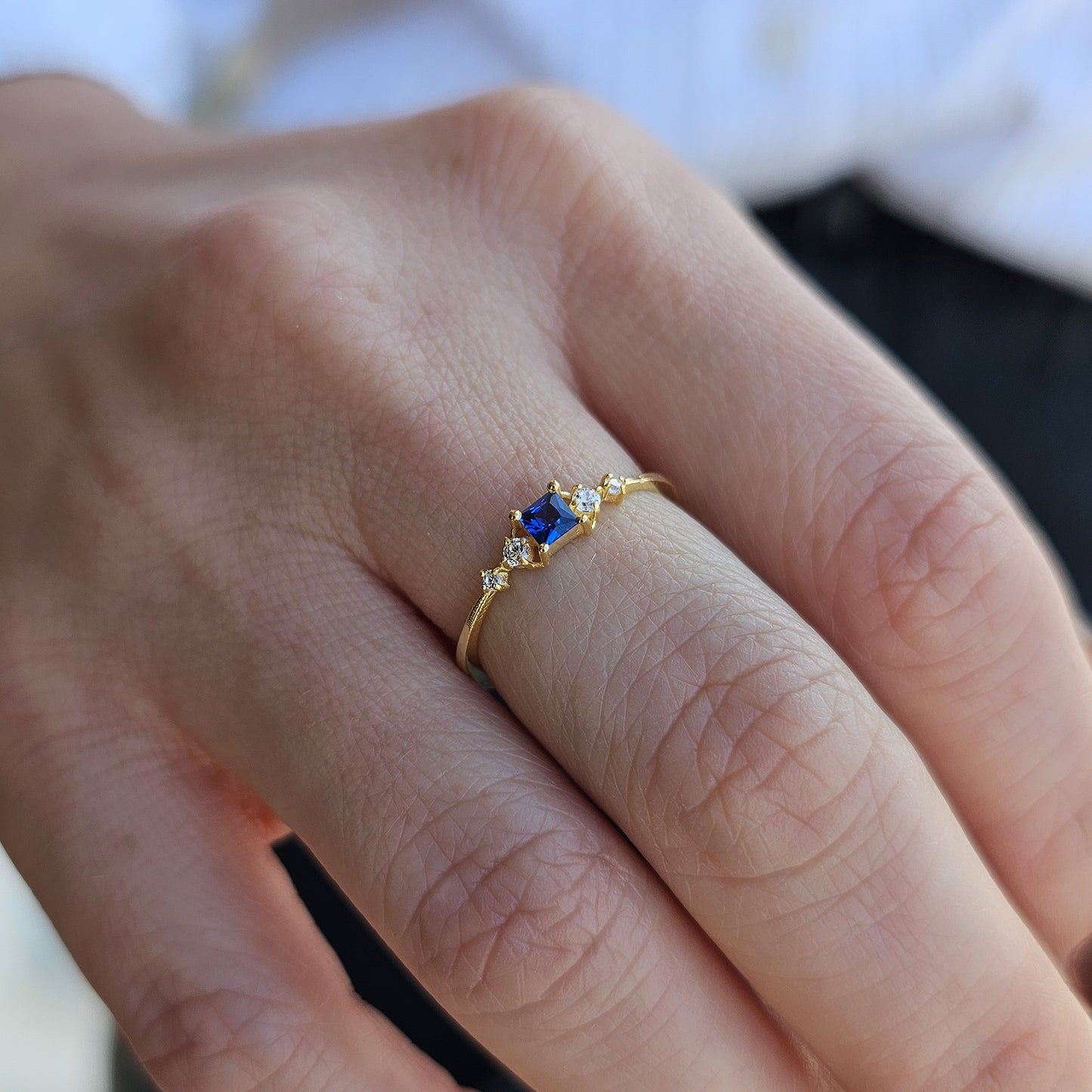 18K Gold Sapphire Princess and Cz Ring - 2S122SAP