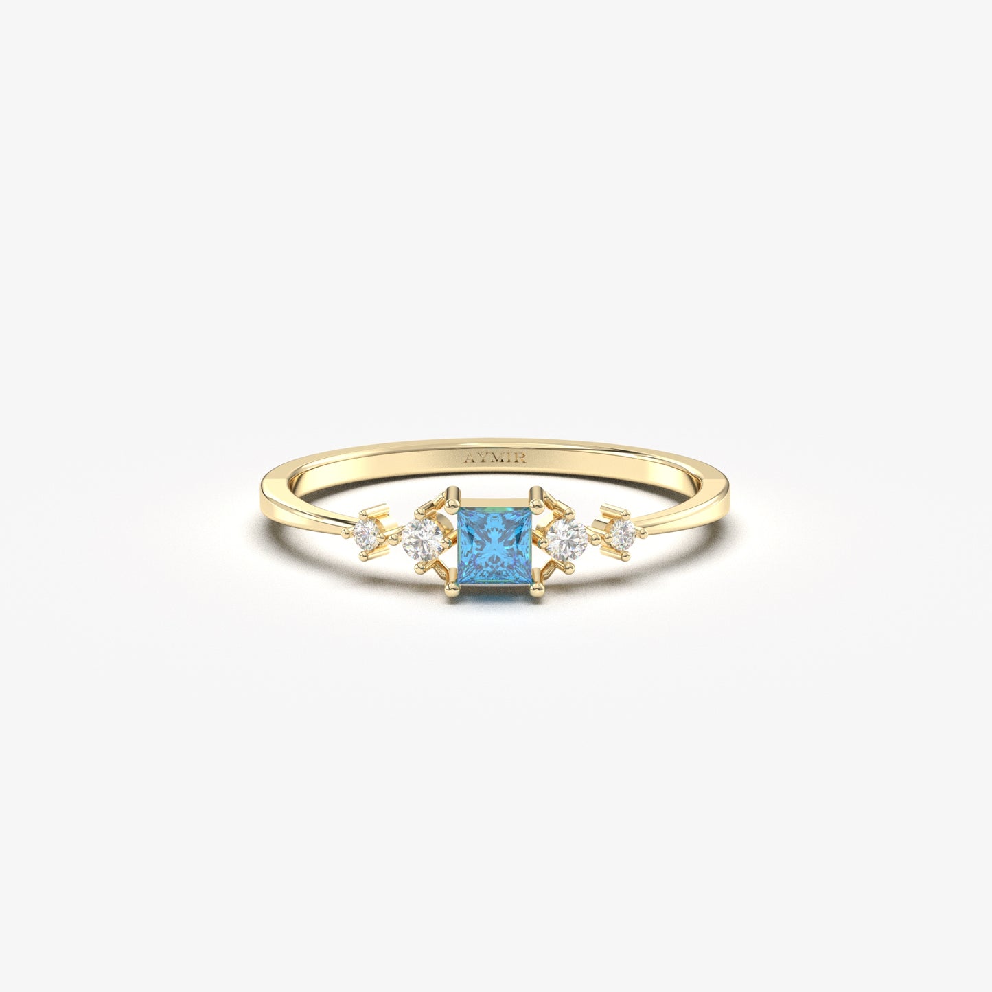 18K Gold Princess Sky Blue and Cz Ring - 2S122SKY