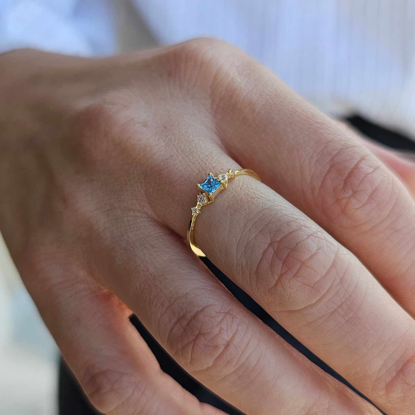 18K Gold Princess Sky Blue and Cz Ring - 2S122SKY