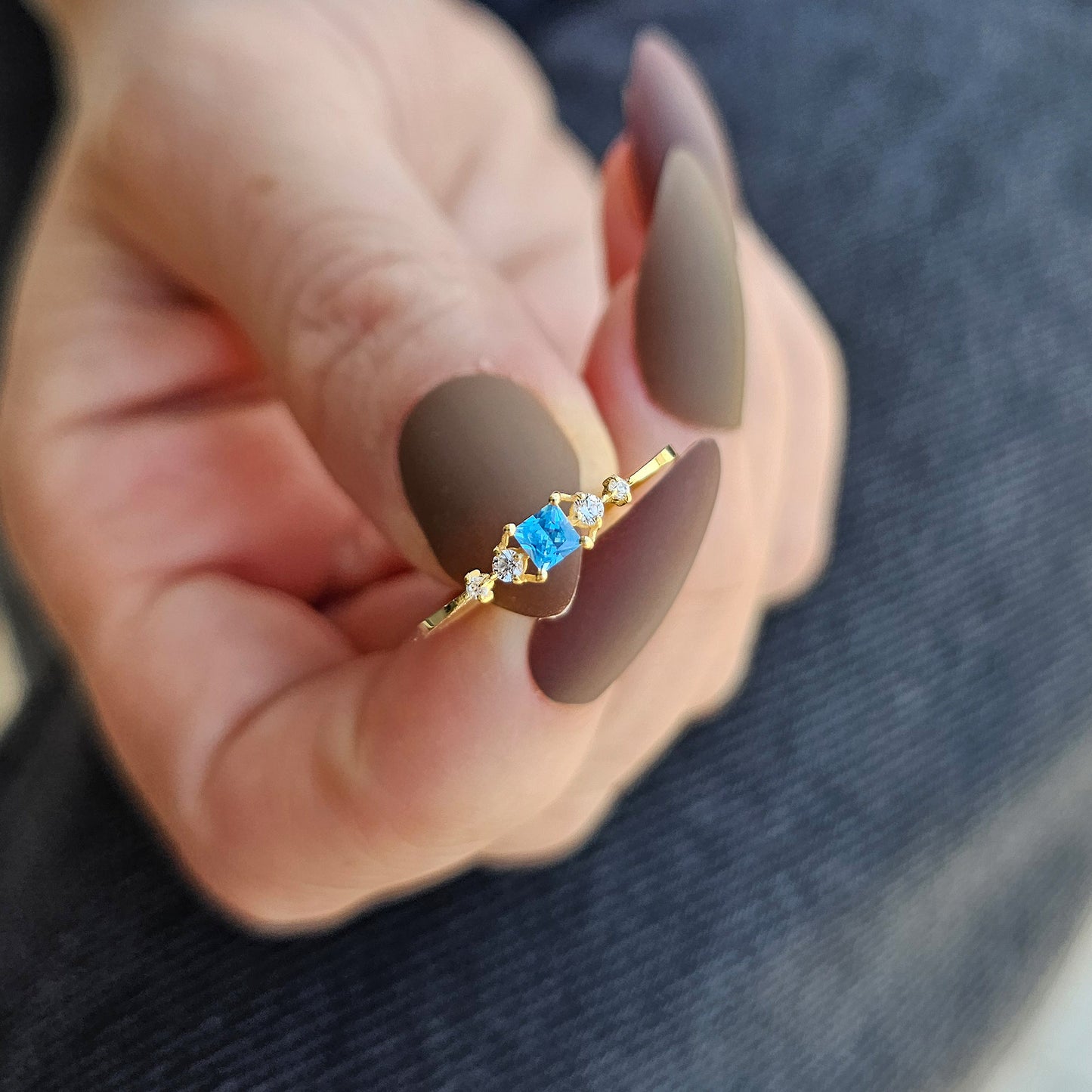 18K Gold Princess Sky Blue and Cz Ring - 2S122SKY