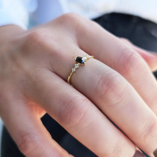 18K Gold Pear Black Onyx Ring - 2S123BLK