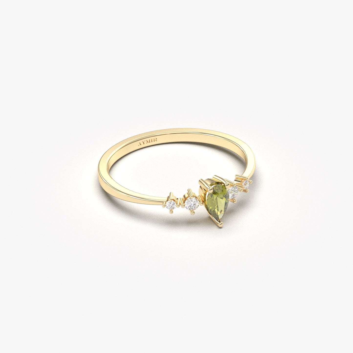 Anillo de oro de 18 quilates con peridoto, pera y circonita - 2S123PER