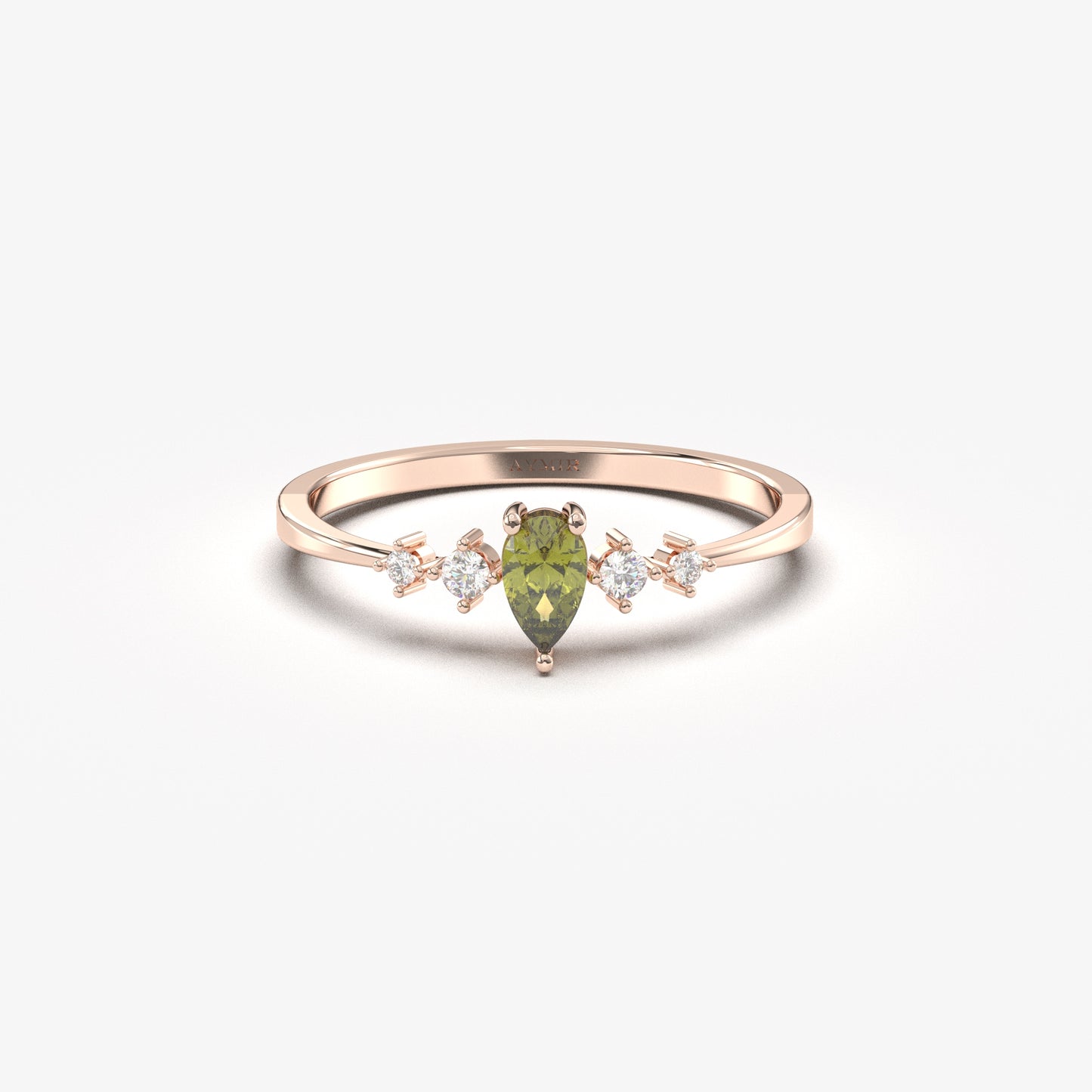 Anillo de oro de 18 quilates con peridoto, pera y circonita - 2S123PER