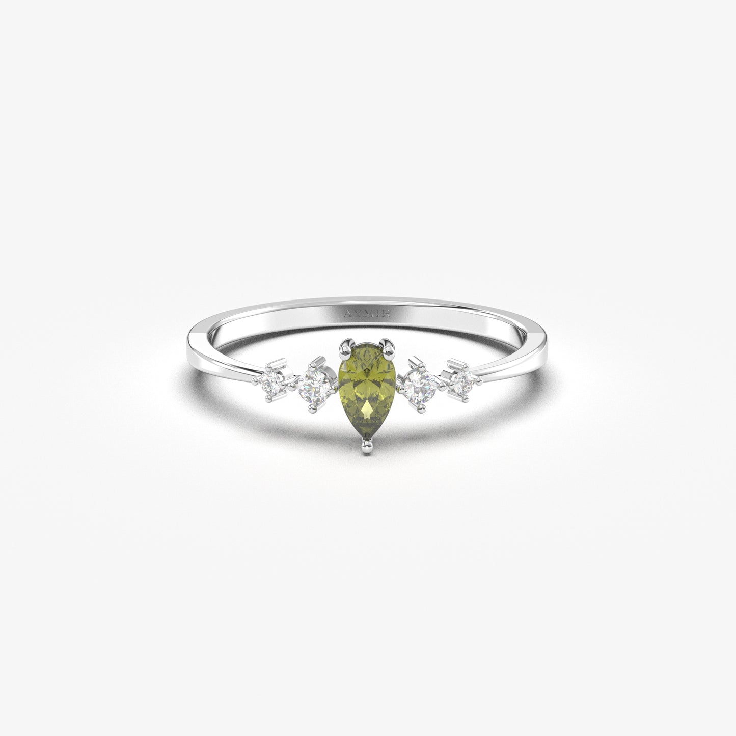 Anillo de oro de 18 quilates con peridoto, pera y circonita - 2S123PER