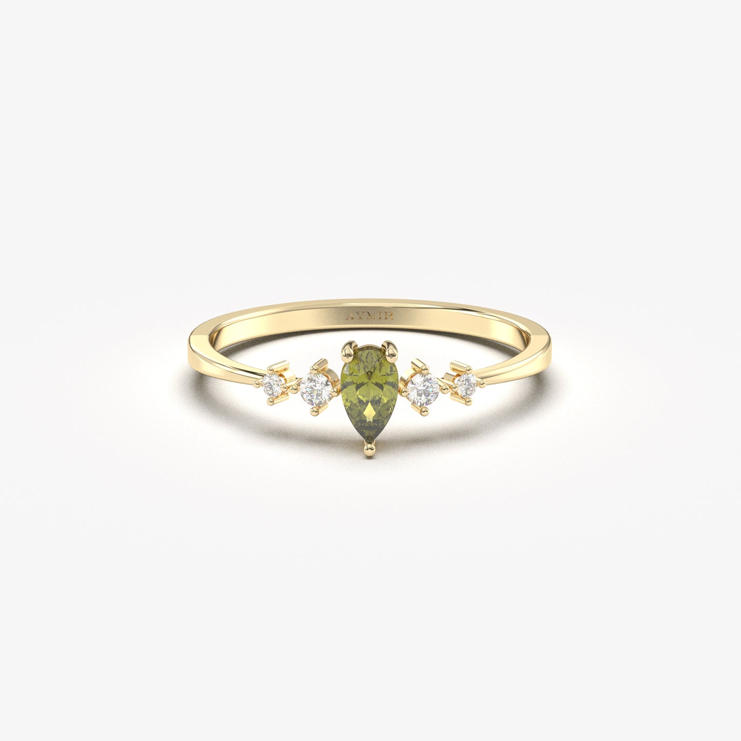 Anillo de oro de 18 quilates con peridoto, pera y circonita - 2S123PER