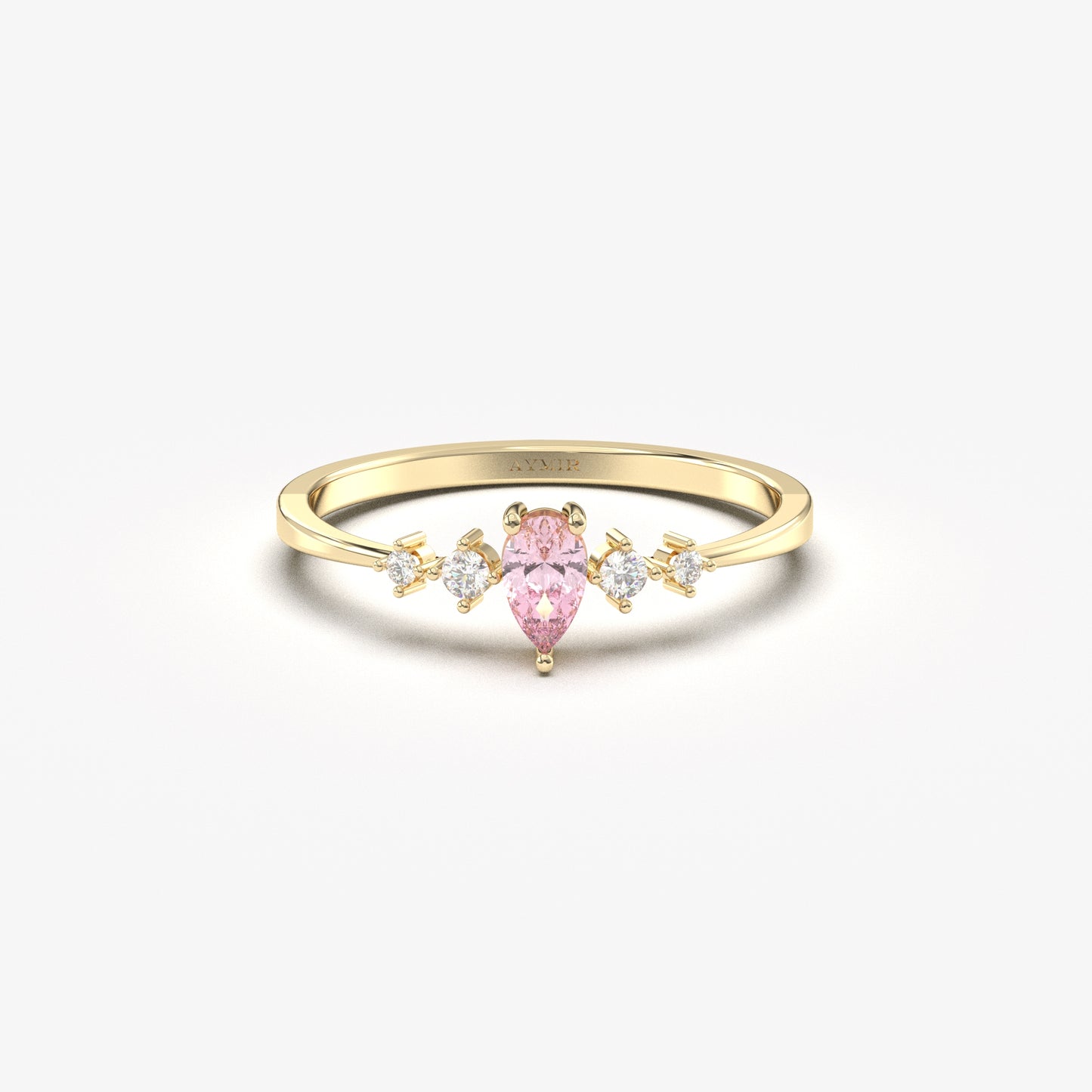 18K Gold Pink Pear and Cz Ring - 2S123PNK