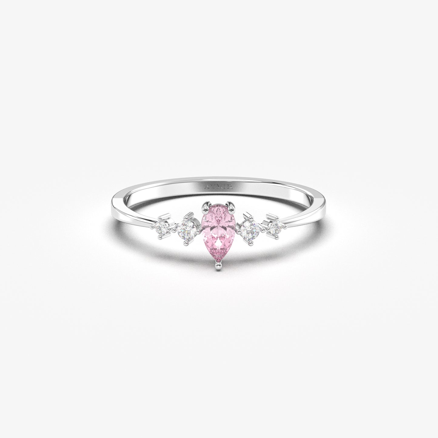 18K Gold Pink Pear and Cz Ring - 2S123PNK