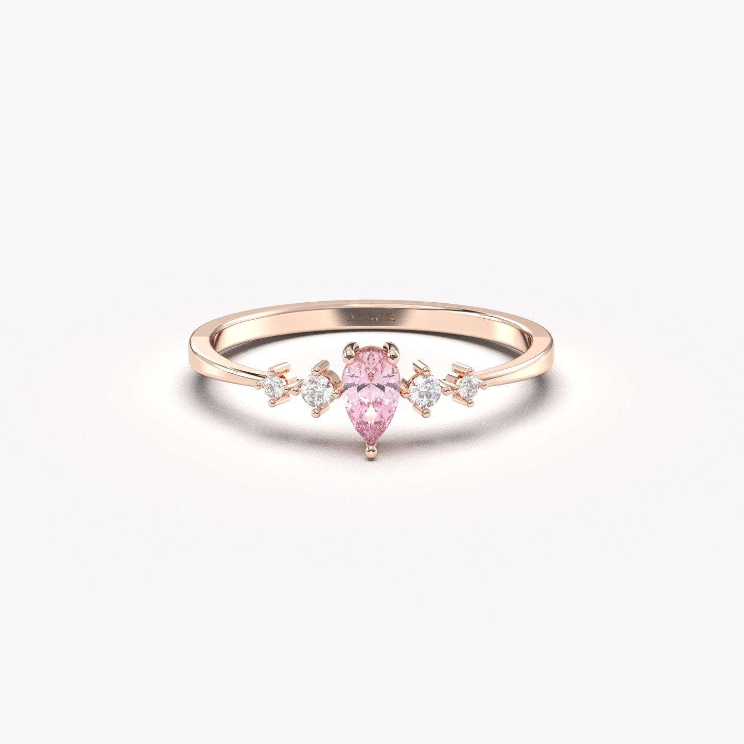 18K Gold Pink Pear and Cz Ring - 2S123PNK