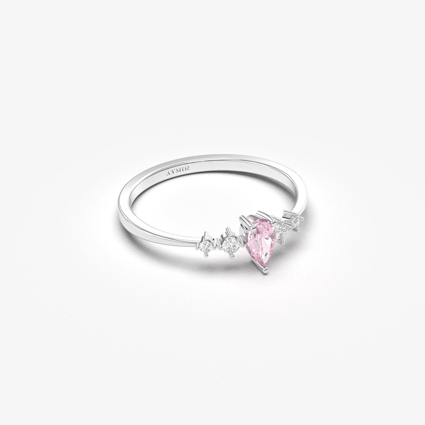 18K Gold Pink Pear and Cz Ring - 2S123PNK