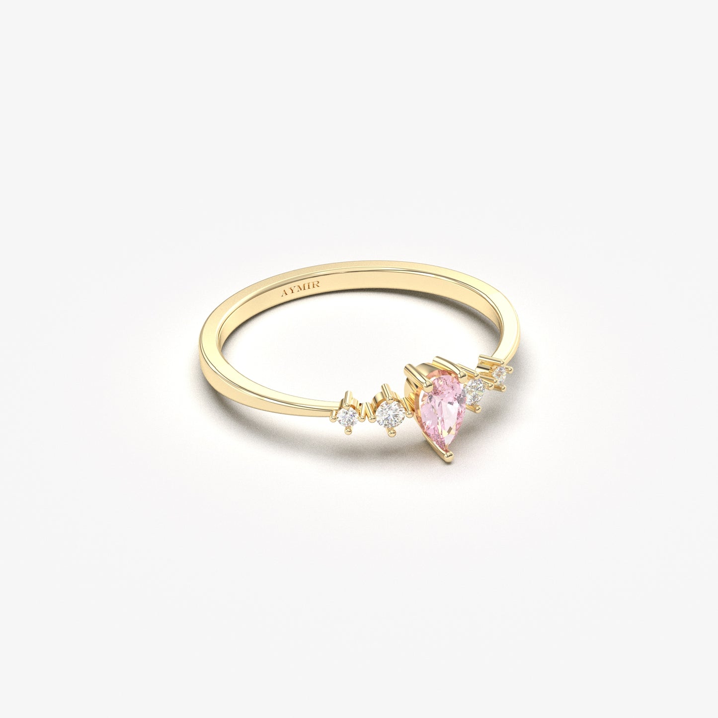 18K Gold Pink Pear and Cz Ring - 2S123PNK