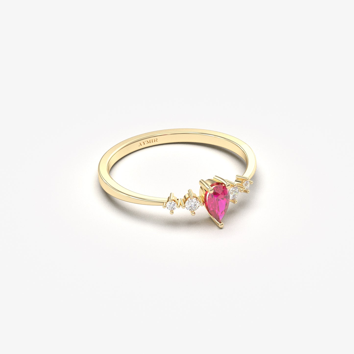 18K Gold Pear Cut Ruby and Cz Ring - 2S123RBY