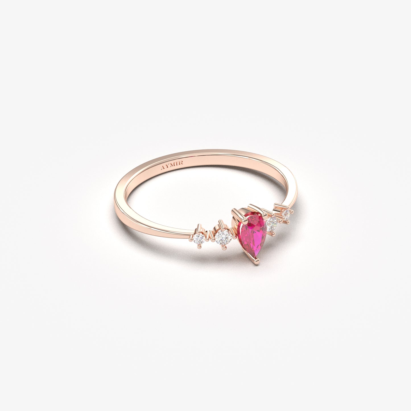 18K Gold Pear Cut Ruby and Cz Ring - 2S123RBY