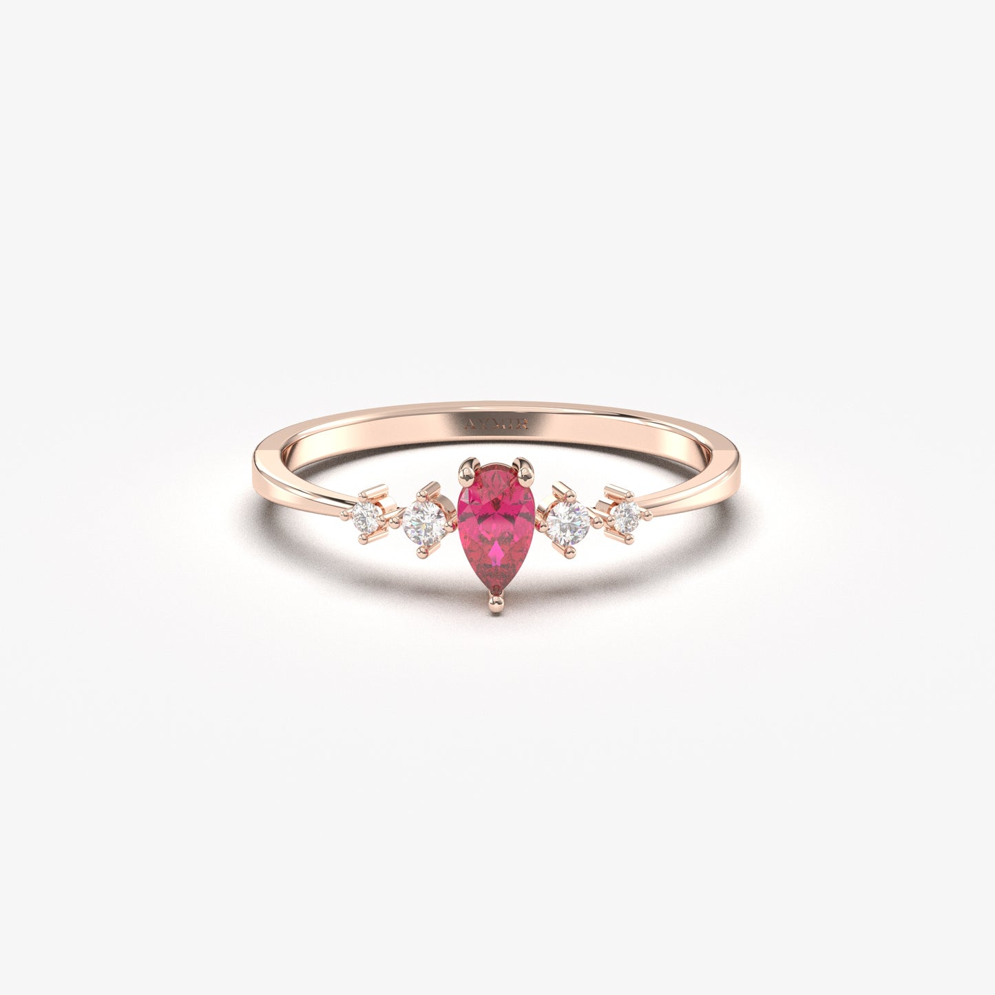 18K Gold Pear Cut Ruby and Cz Ring - 2S123RBY
