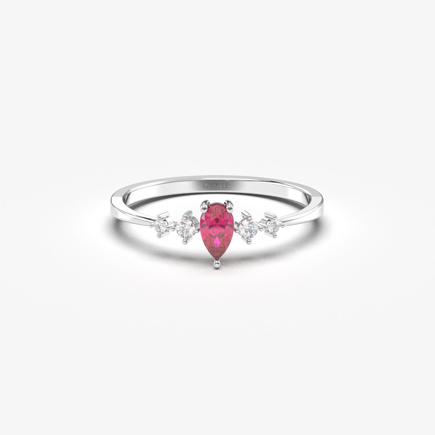 18K Gold Pear Cut Ruby and Cz Ring - 2S123RBY