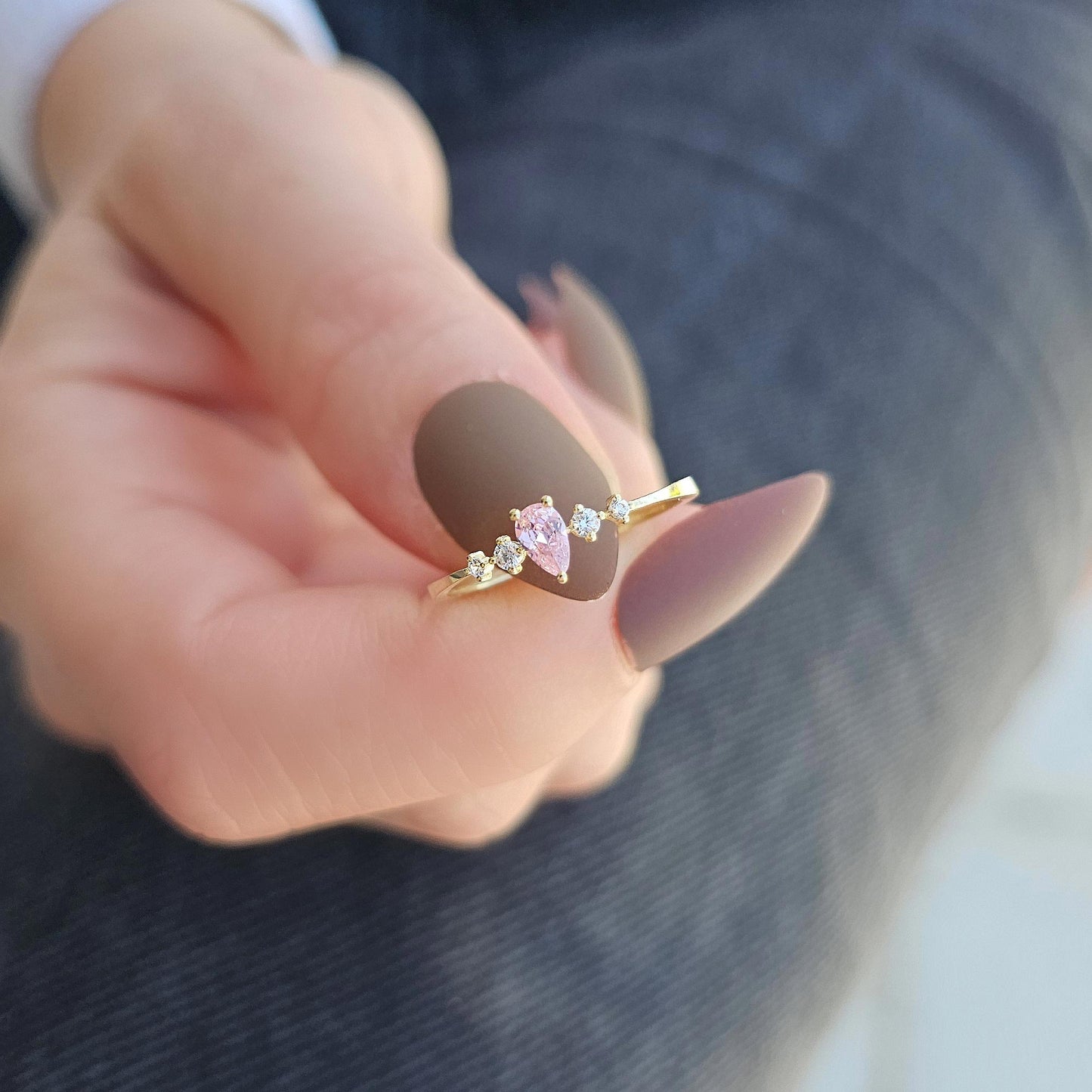 18K Gold Pink Pear and Cz Ring - 2S123PNK