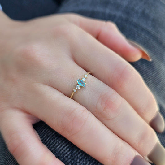 18K Gold Unique Marquise Aqua and Diamond Ring - 2S124AQUA