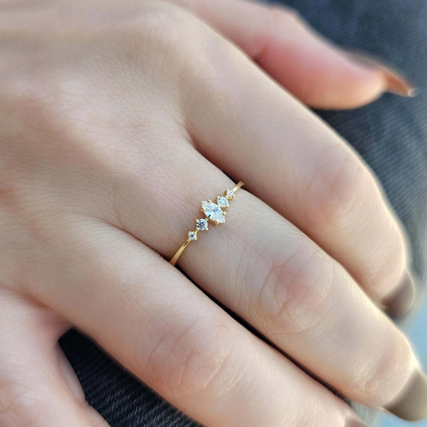 10K Gold Dainty Marquise CZ Ring - 2S124DIA