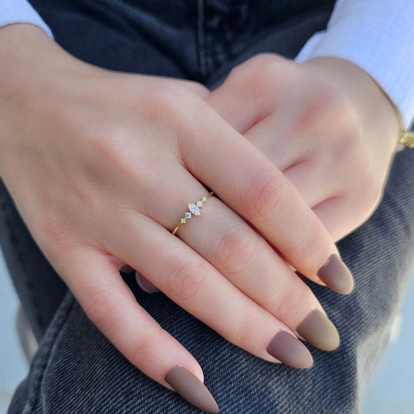 10K Gold Dainty Marquise CZ Ring - 2S124DIA