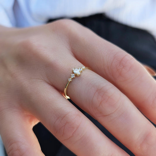 10K Gold Dainty Marquise CZ Ring - 2S124DIA