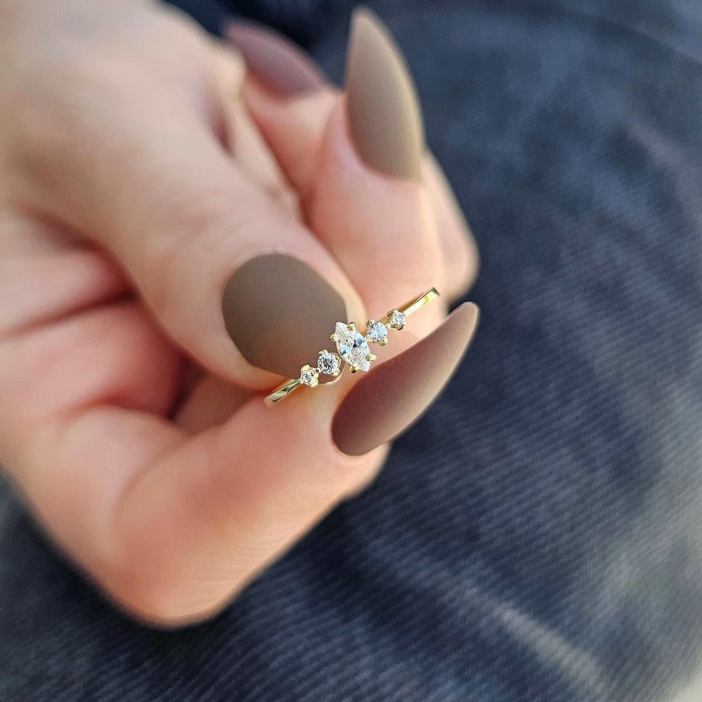 10K Gold Dainty Marquise CZ Ring - 2S124DIA
