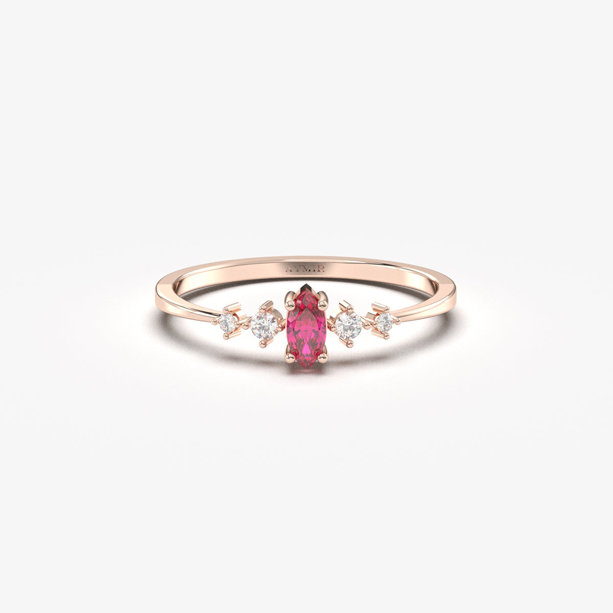 Rose gold red-stone marquise ring, front view