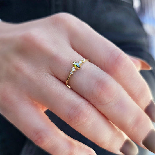 18K Gold Marquise Peridot Diamond Ring - 2S124PER