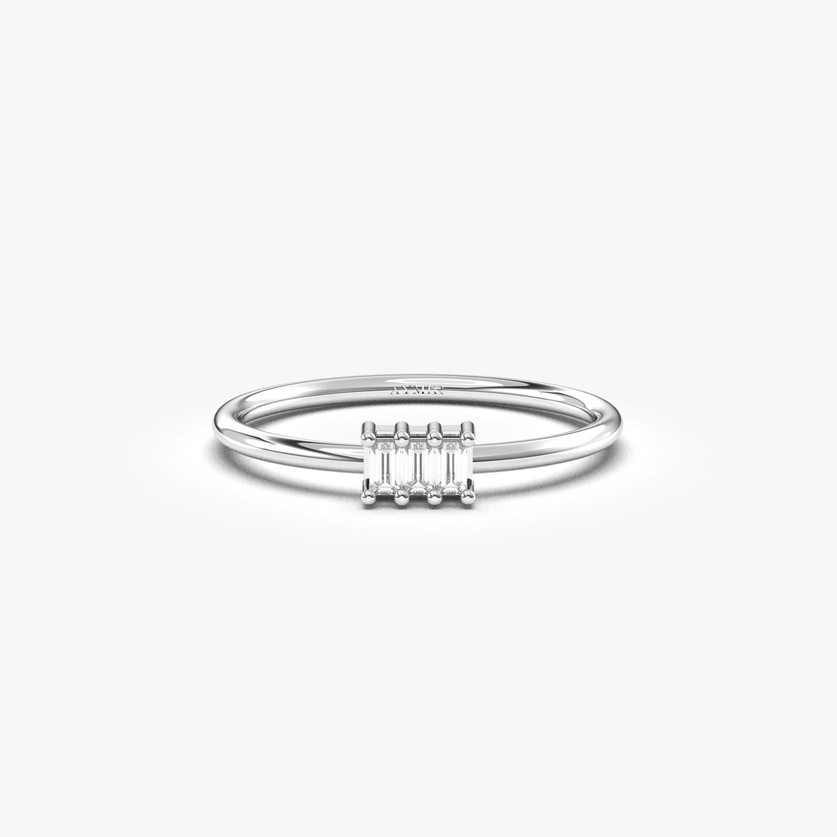 14K white gold three baguette ring with cubic zirconia, front view