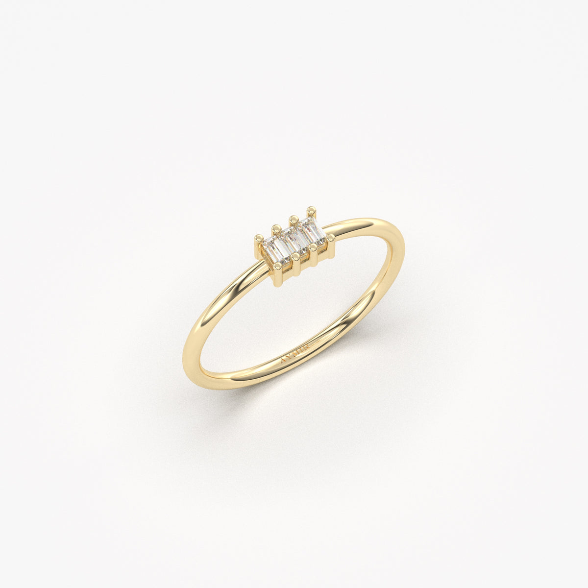 18K yellow gold three baguette ring with cubic zirconia, side view