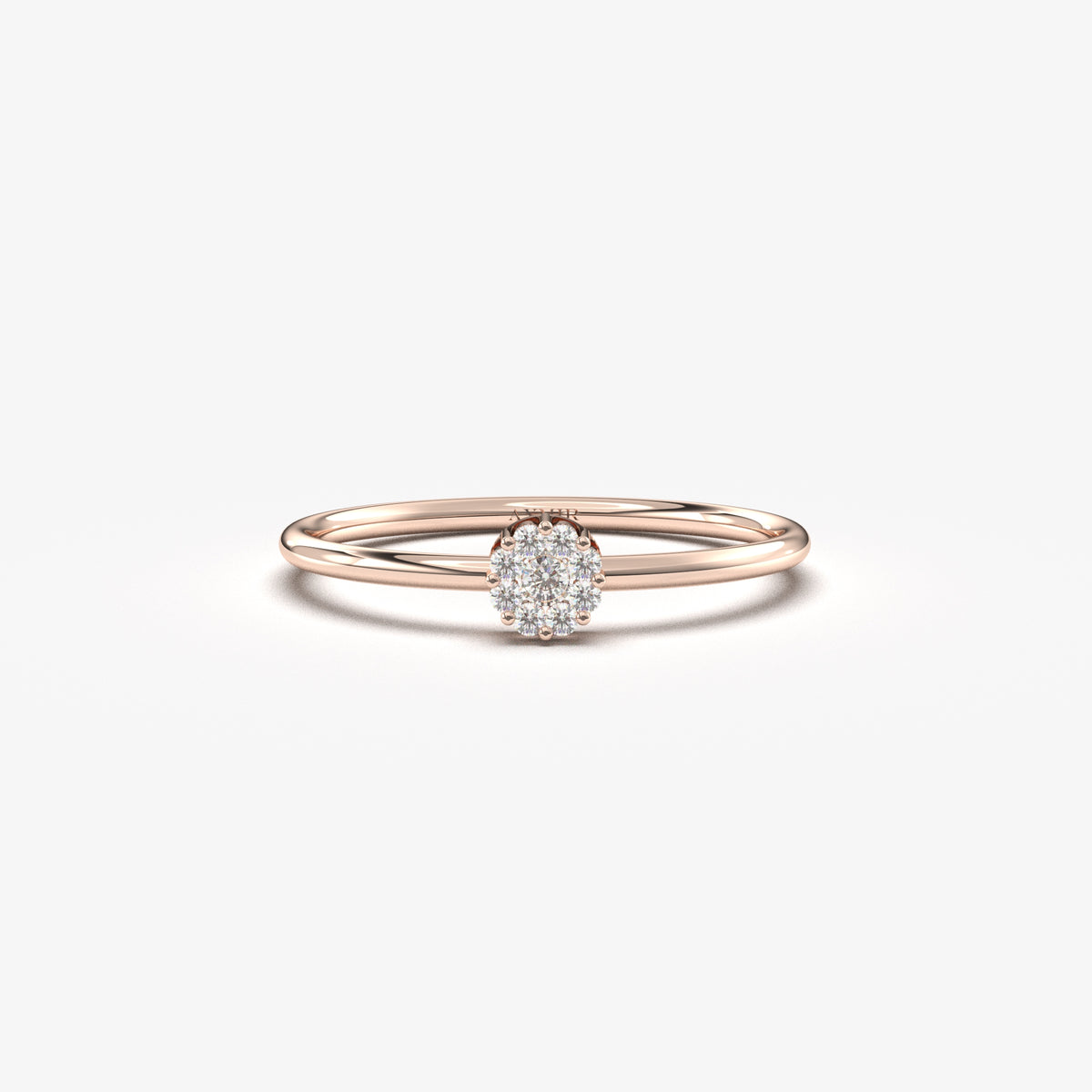 18K rose gold round cluster ring with natural diamonds, front view
