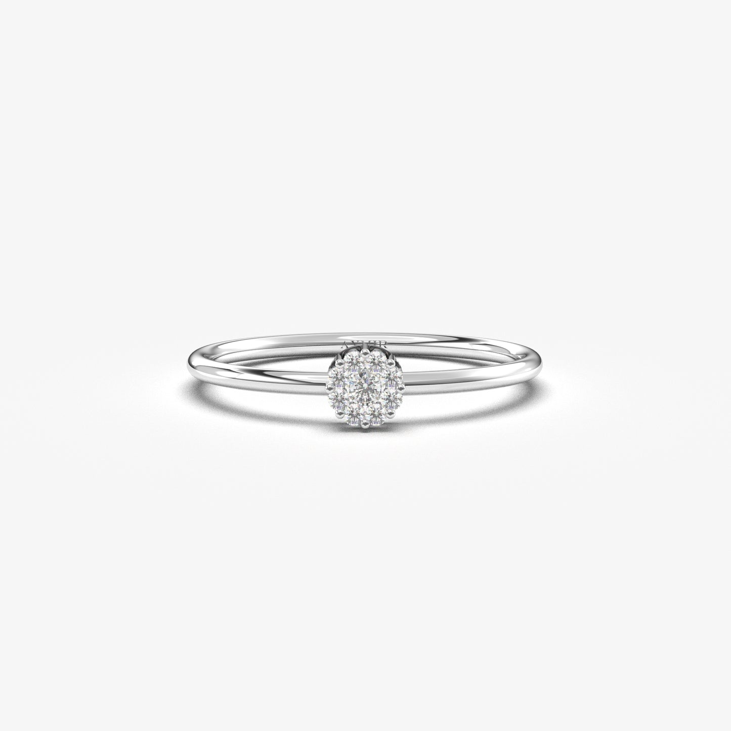 18K white gold round cluster ring with cubic zirconia, front view