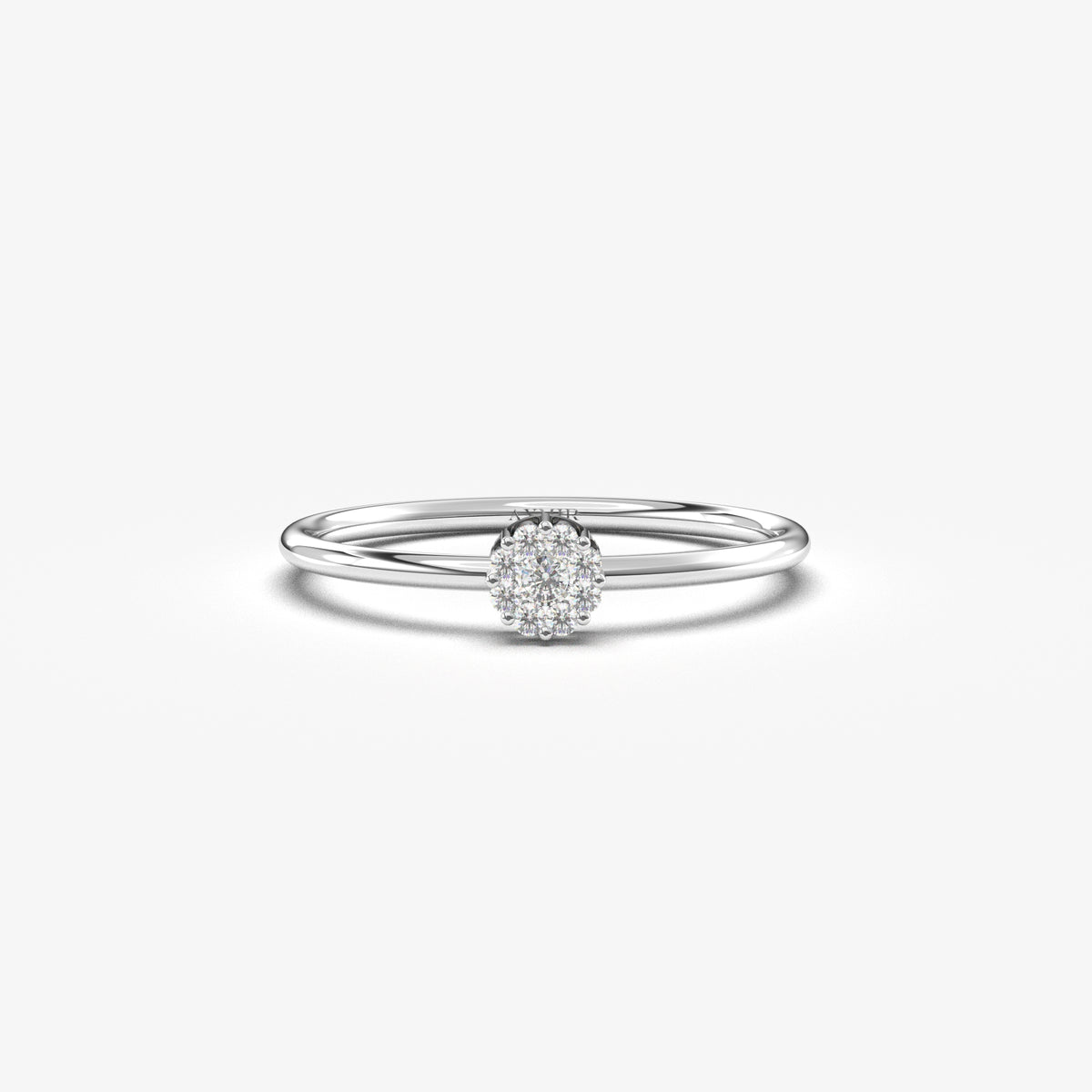 14K white gold round cluster ring with cubic zirconia, front view